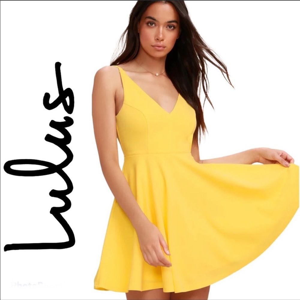 Lulus Darling Delight Yellow Skater Dress Large